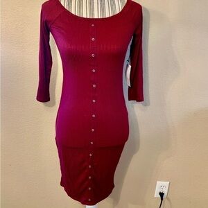 NWT Mini Dress Small Burgundy Ribbed Bodycon Active USA October Love Shirt Dress